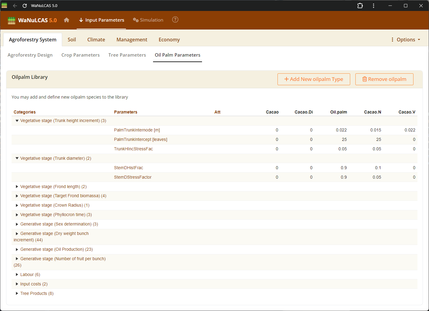 Oil Palm parameters